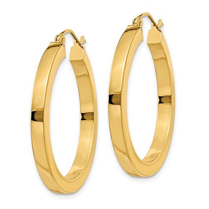 14k yellow gold square tube round hoop earrings 30mm x 3mm