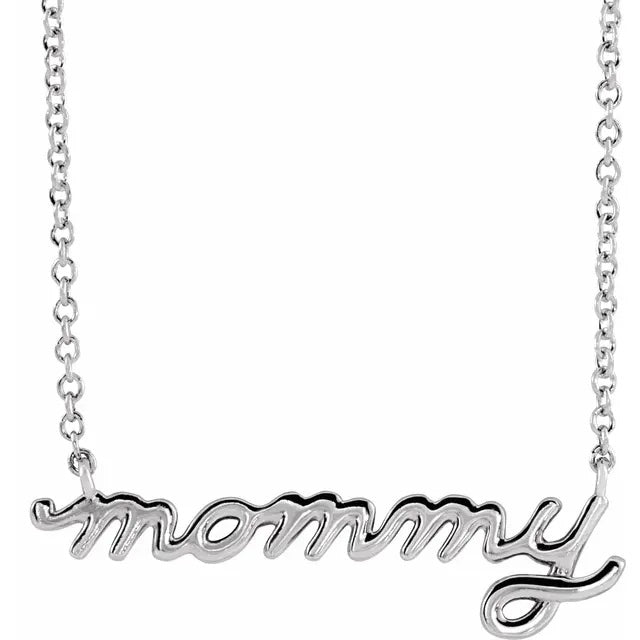 Platinum 14k Gold Sterling Silver Petite mommy Script Necklace