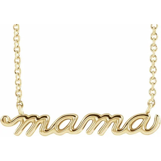 platinum 14k gold sterling silver petite mama script necklace