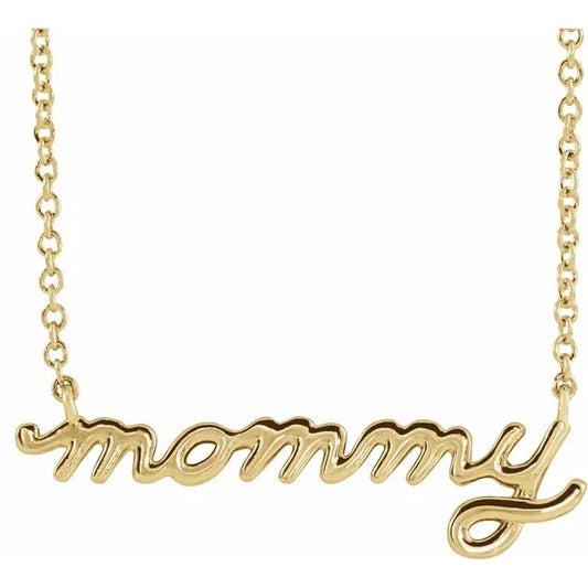 platinum 14k gold sterling silver petite mommy script necklace