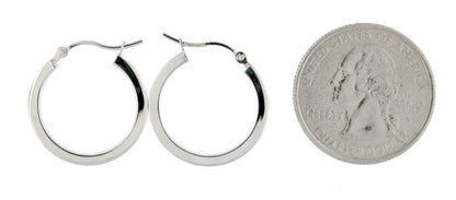 10k white gold classic square tube round hoop earrings 20mm x 3mm