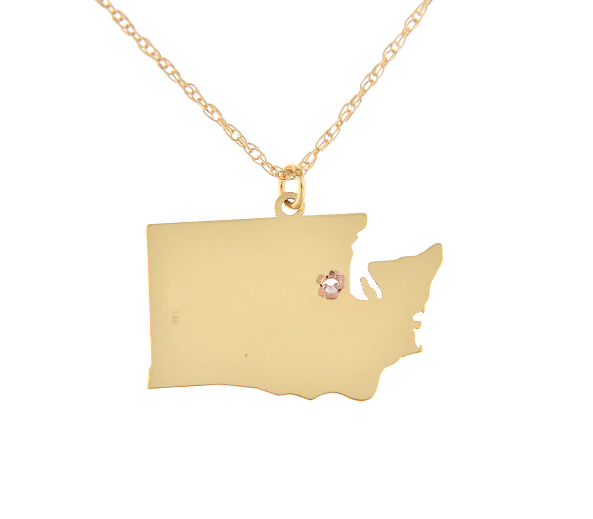 14k 10k yellow rose white gold diamond silver washington wa state map personalized city necklace