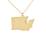 將圖片載入圖庫檢視器 14k 10k Yellow Rose White Gold Diamond Silver Washington WA State Map Personalized City Necklace
