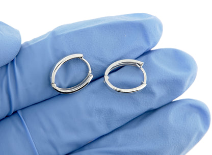 14k white gold small dainty huggie hinged hoop earrings 10mm x 2mm