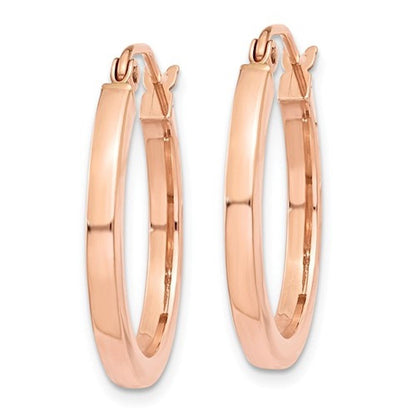 14k rose gold classic square tube round hoop earrings 20mm x 2mm