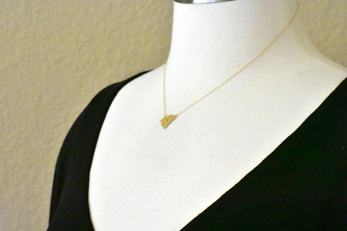 14k gold 10k gold silver south carolina sc state map necklace heart personalized city