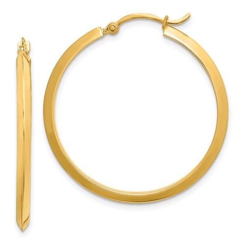 14k yellow gold round knife edge hoop earrings 30mm x 2.25mm