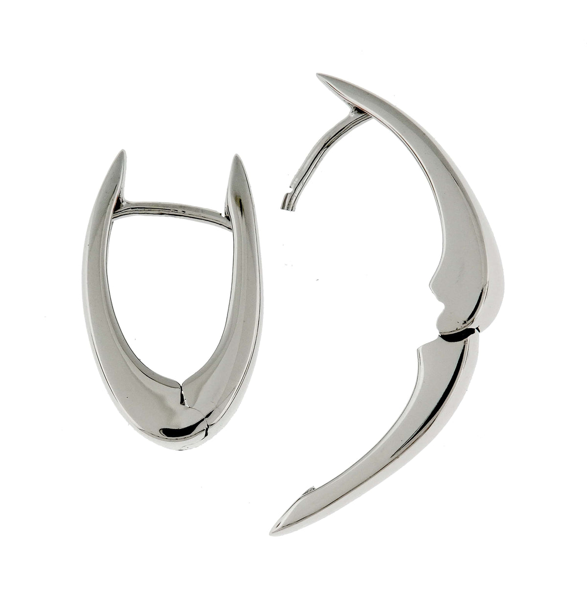 14k white gold classic huggie hinged hoop earrings 17mm x 11mm x 4mm