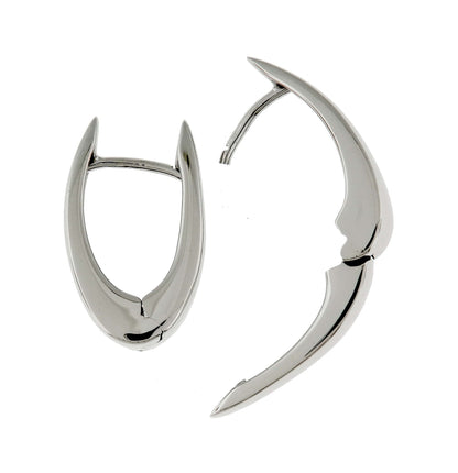 14k white gold classic huggie hinged hoop earrings 17mm x 11mm x 4mm