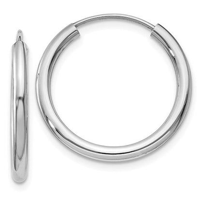 14k white gold round endless hoop earrings 19mm x 2mm