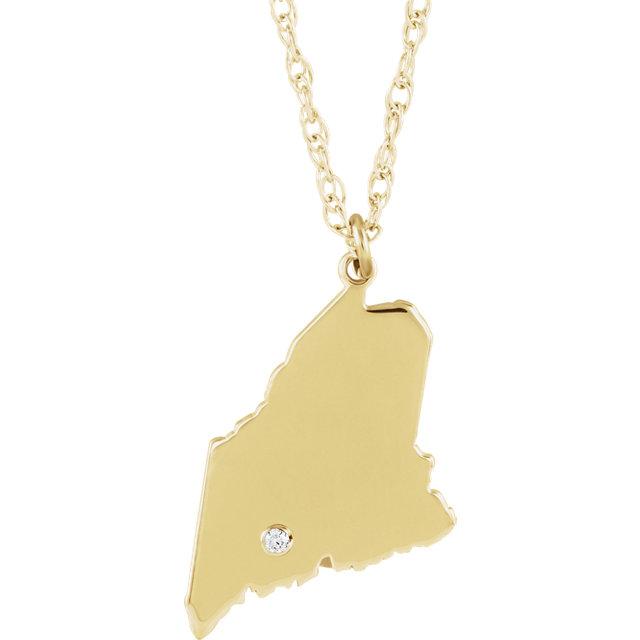 14k 10k yellow rose white gold diamond silver maine me state map personalized city necklace