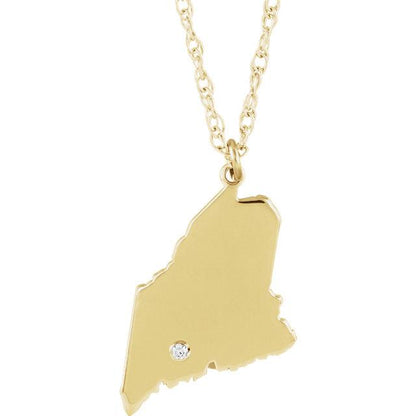 14k 10k yellow rose white gold diamond silver maine me state map personalized city necklace
