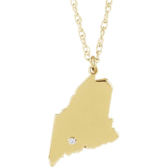 14k 10k yellow rose white gold diamond silver maine me state map personalized city necklace