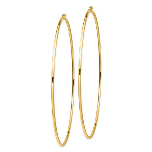 14k yellow gold 3.42 inch diameter extra large giant gigantic round classic hoop earrings 87mm x 2mm lightweight
