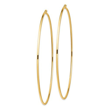 14k yellow gold 3.42 inch diameter extra large giant gigantic round classic hoop earrings 87mm x 2mm lightweight