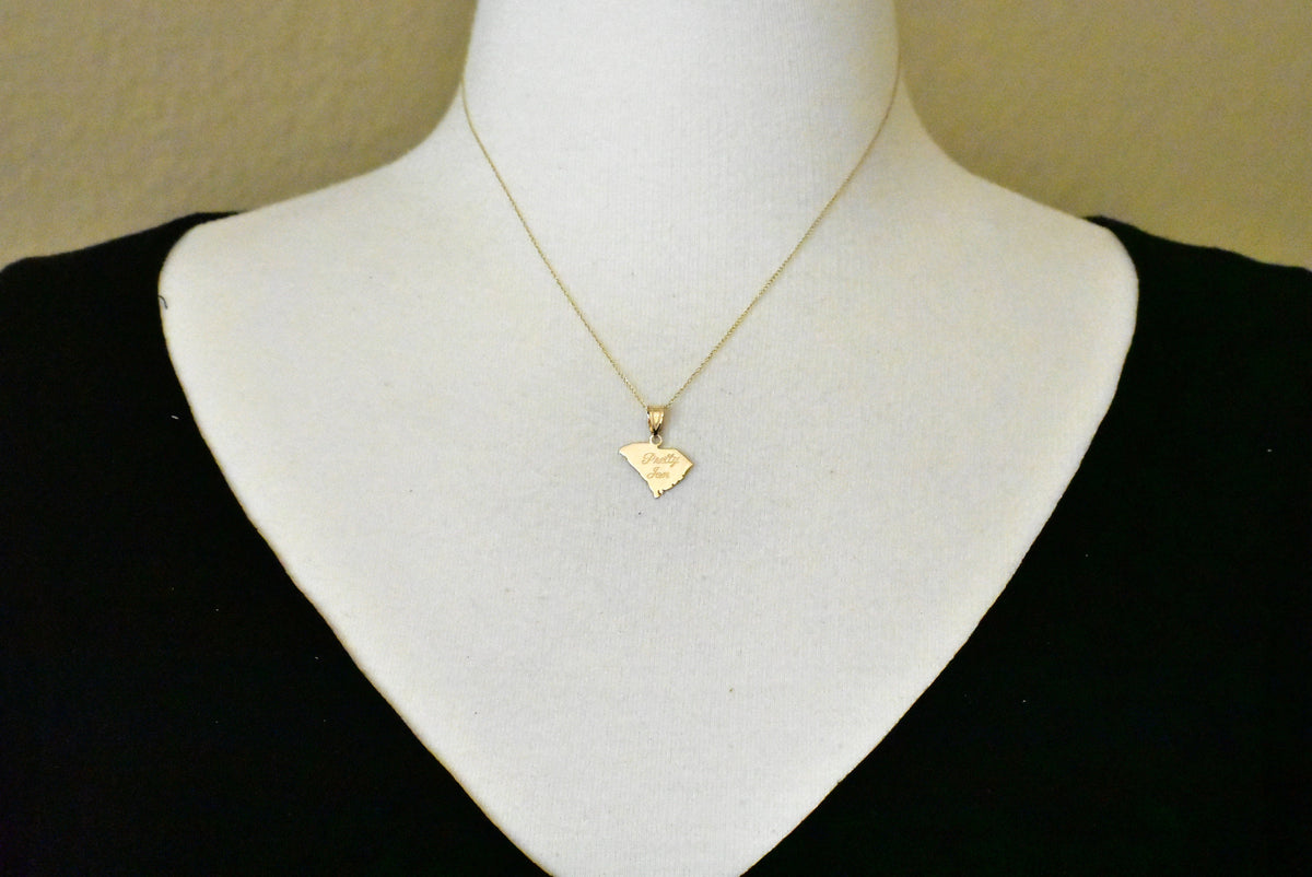 14k gold or sterling silver south carolina sc state map pendant charm personalized monogram