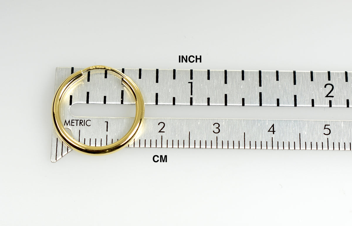 14k yellow gold round endless hoop earrings 17mm x 2mm