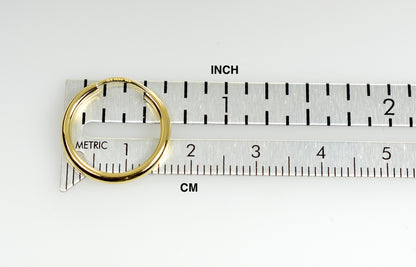 14k yellow gold round endless hoop earrings 17mm x 2mm