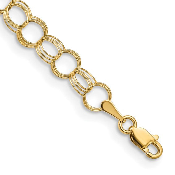 14k solid yellow gold 6mm triple link charm bracelet chain lobster clasp
