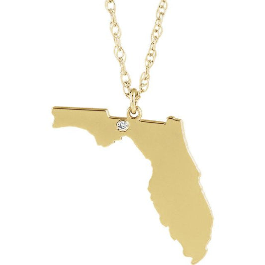14k 10k yellow rose white gold diamond silver florida fl state map personalized city necklace