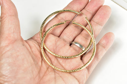 14k yellow gold 2.56 inch diameter large diamond cut round classic hoop earrings 65mm x 3mm