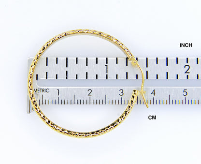 14k yellow gold diamond cut round hoop earrings 37mm x 2.5mm