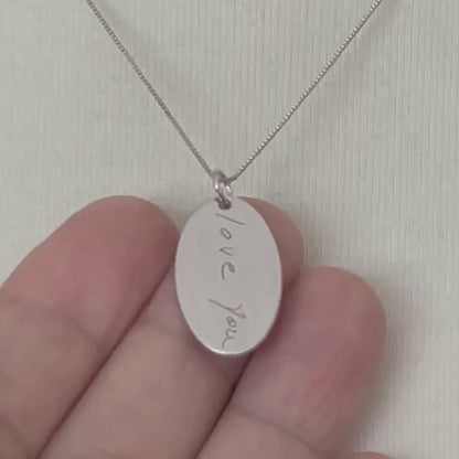 14k 10k Gold Sterling Silver Handwriting Name Oval Pendant Charm Personalized