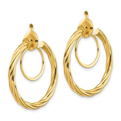 14k yellow gold non pierced round twisted hoop clip on earrings