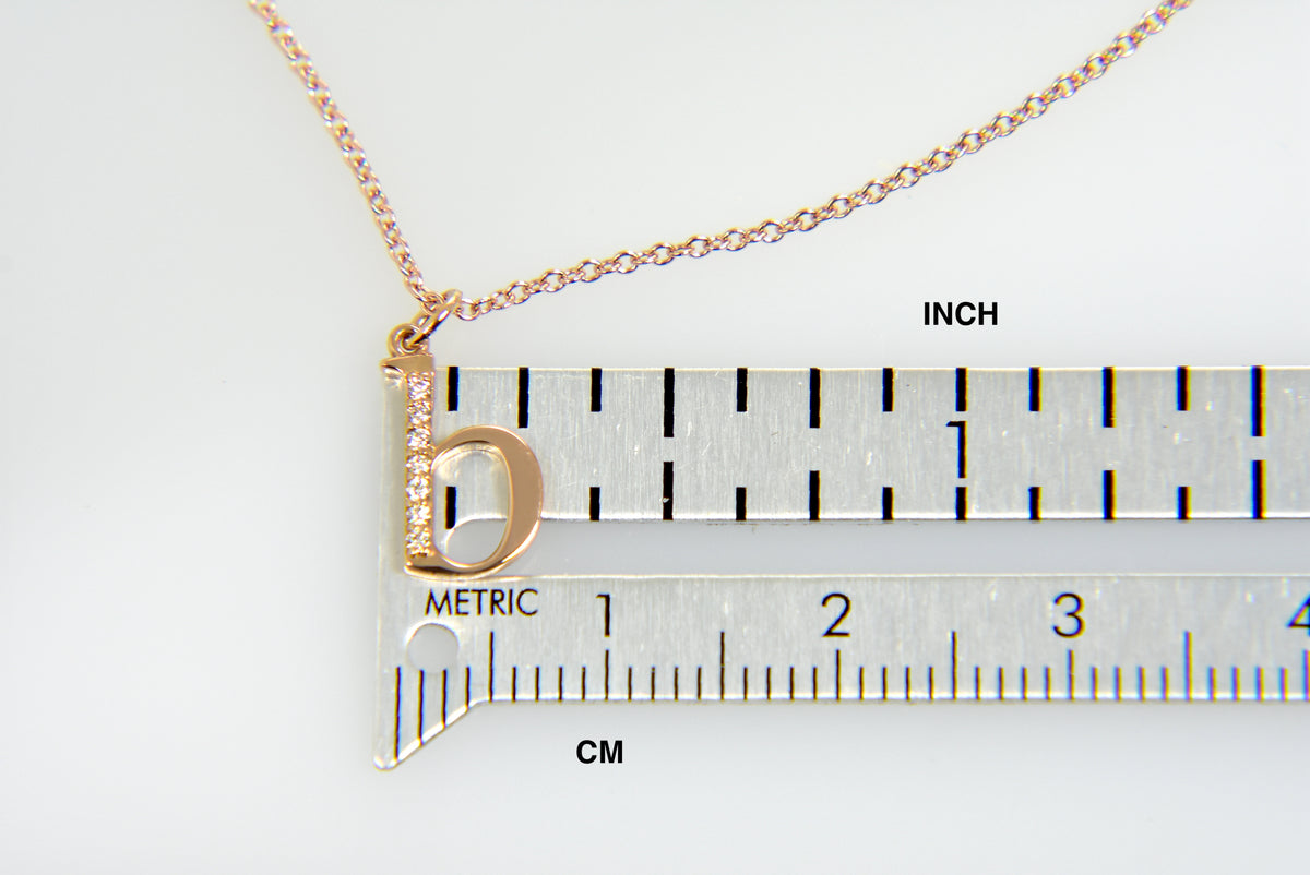 14k yellow rose white gold .04 ctw diamond tiny petite lowercase letter b initial alphabet pendant charm necklace