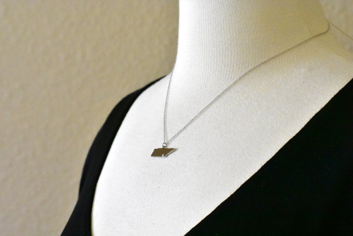 14k 10k yellow rose white gold diamond silver tennessee tn state map personalized city necklace