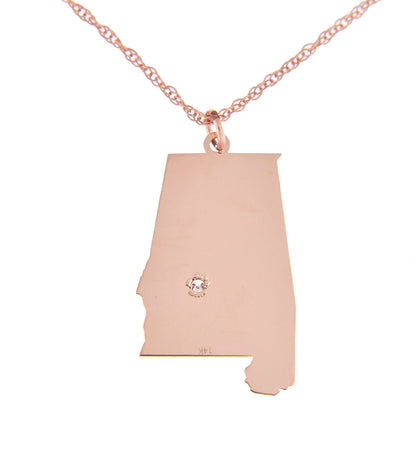 14k 10k yellow rose white gold diamond silver alabama al state map personalized city necklace