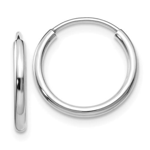 14k white gold small classic endless round hoop earrings 13mm x 1.5mm