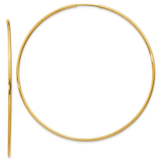 14k yellow gold extra large endless round hoop earrings 60mm x 1.25mm