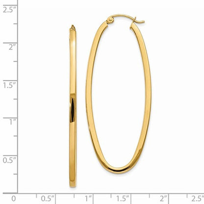 14k yellow gold classic large oval hoop earrings 50mm x 21mm x 2mm