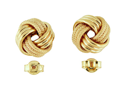 14k yellow gold 11mm textured love knot stud post earrings