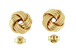 14k Yellow Gold 11mm Textured Love Knot Stud Post Earrings