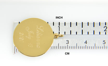 10k yellow gold 22mm round circle disc pendant charm personalized monogram engraved
