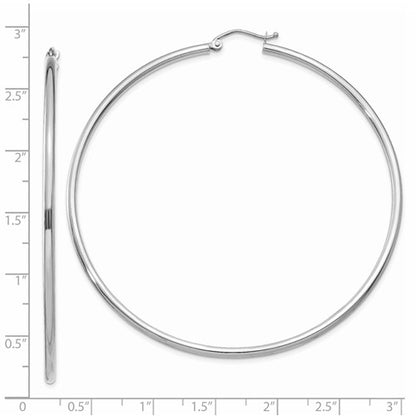 14k white gold large classic round hoop earrings 68mm x 2mm