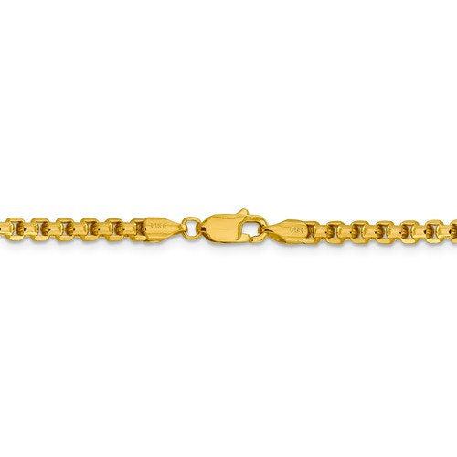 14k yellow gold 3.60mm round box bracelet anklet choker necklace pendant chain lobster clasp