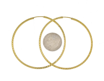 14k yellow gold diamond cut square tube round endless hoop earrings 50mm x 1.35mm