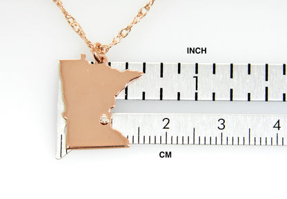 14k 10k yellow rose white gold diamond silver minnesota mn state map personalized city necklace