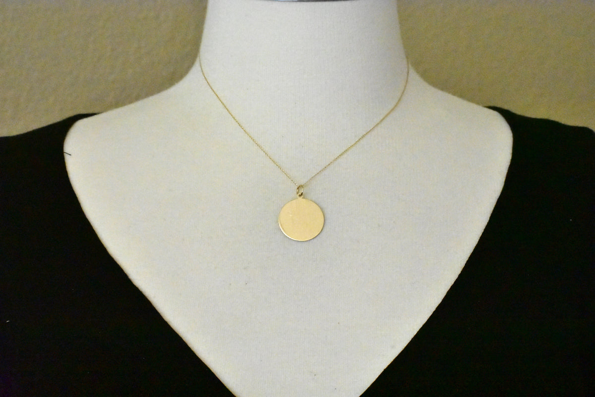 10k yellow gold 22mm round circle disc pendant charm personalized monogram engraved