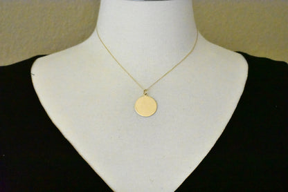 10k yellow gold 22mm round circle disc pendant charm personalized monogram engraved