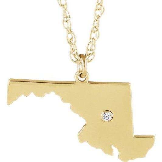 14k 10k yellow rose white gold diamond silver maryland md state map personalized city necklace