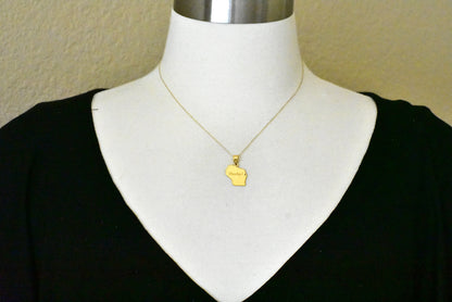 14k gold or sterling silver wisconsin wi state map pendant charm personalized monogram