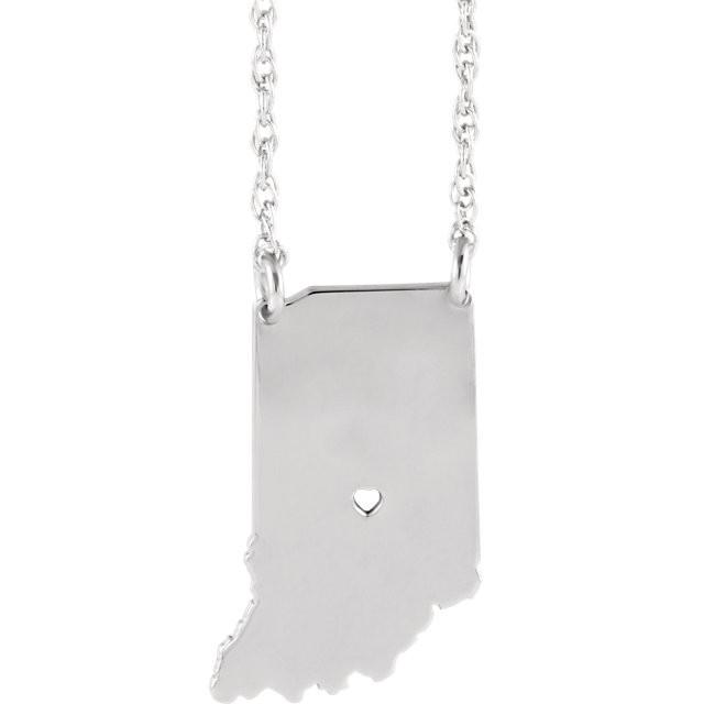 14k gold 10k gold silver indiana state map necklace heart personalized city