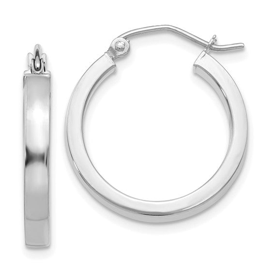 10k white gold classic square tube round hoop earrings 20mm x 3mm