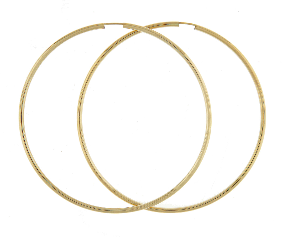 14k yellow gold extra large classic endless hoop earrings 72mm x 2mm