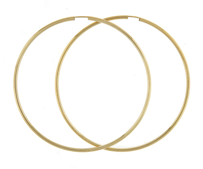 14k yellow gold extra large classic endless hoop earrings 72mm x 2mm