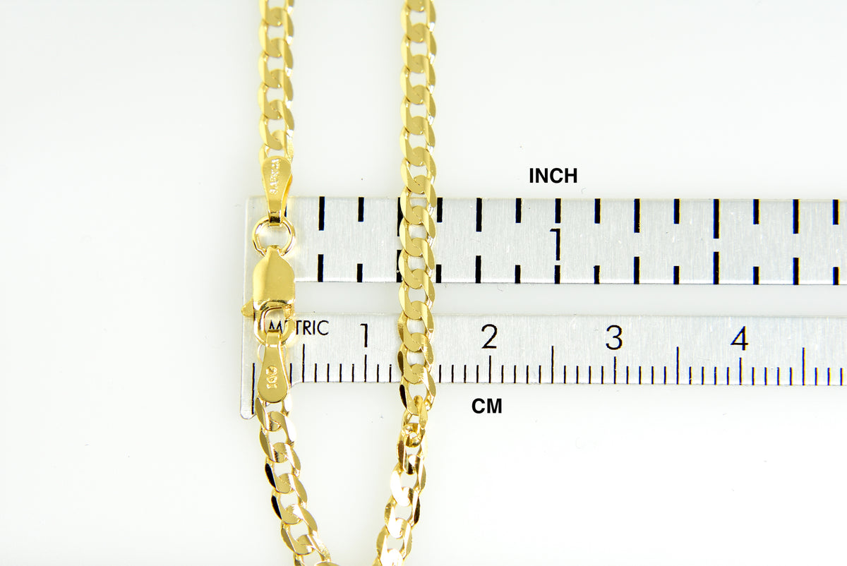 14k yellow gold 3mm open concave curb bracelet anklet choker necklace pendant chain